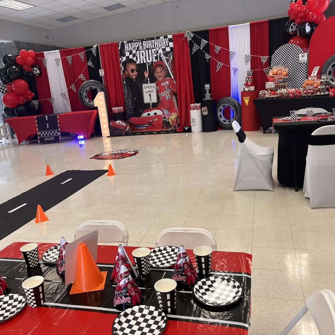 Race day birthday, full room styling