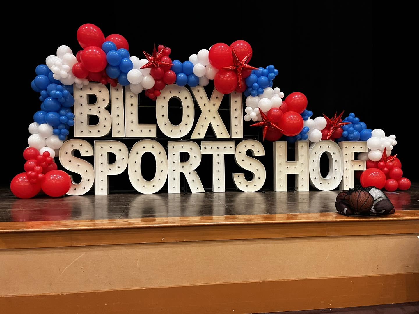 Balloon décor — Biloxi Sports Hall of Fame marquee display