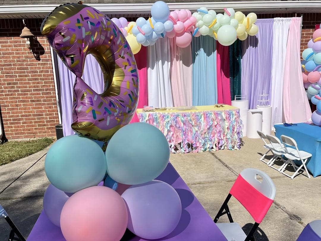Pastel donut party, outdoor setup