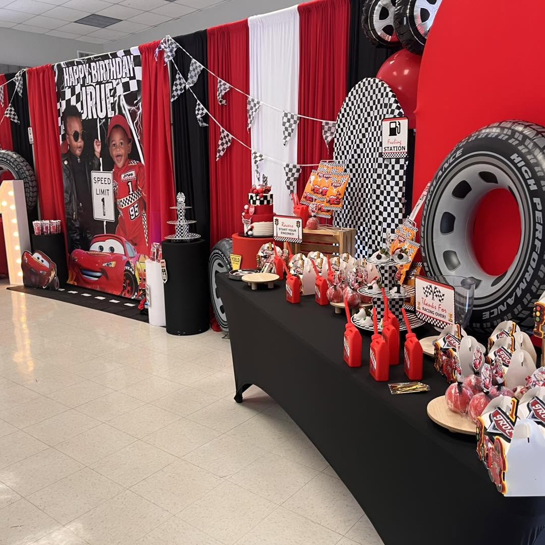 Racing dessert table & backdrop